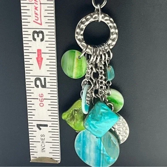 Seaside Bohemian Blue Green Silver Tone Statement Necklace # 246 - Picture 4 of 8